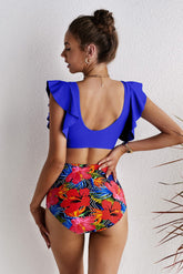 Ensemble bikini taille haute à volants fleuris